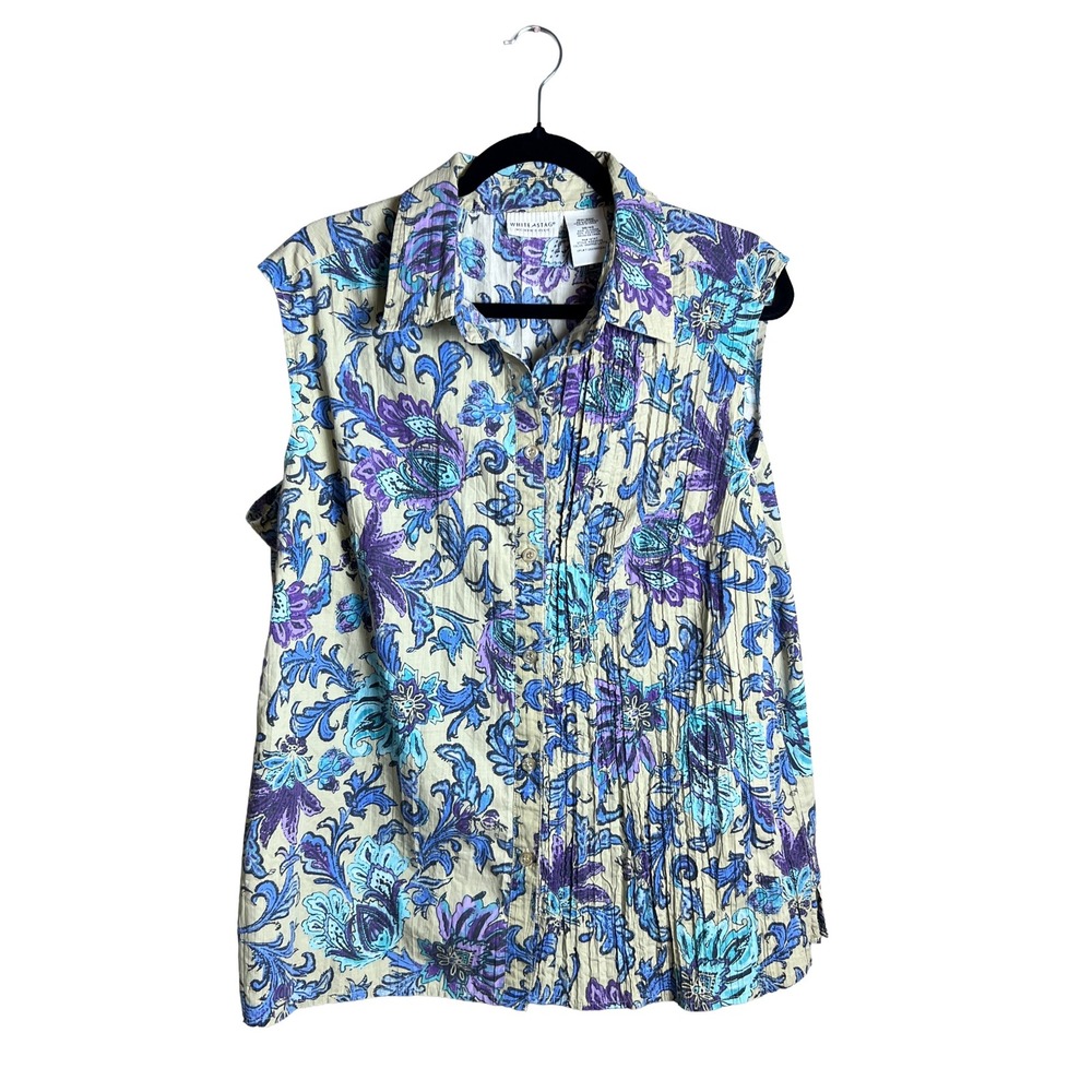 White Stag Floral Paisley Sleeveless Button Up Blouse Womens Plus Size 18W/20W